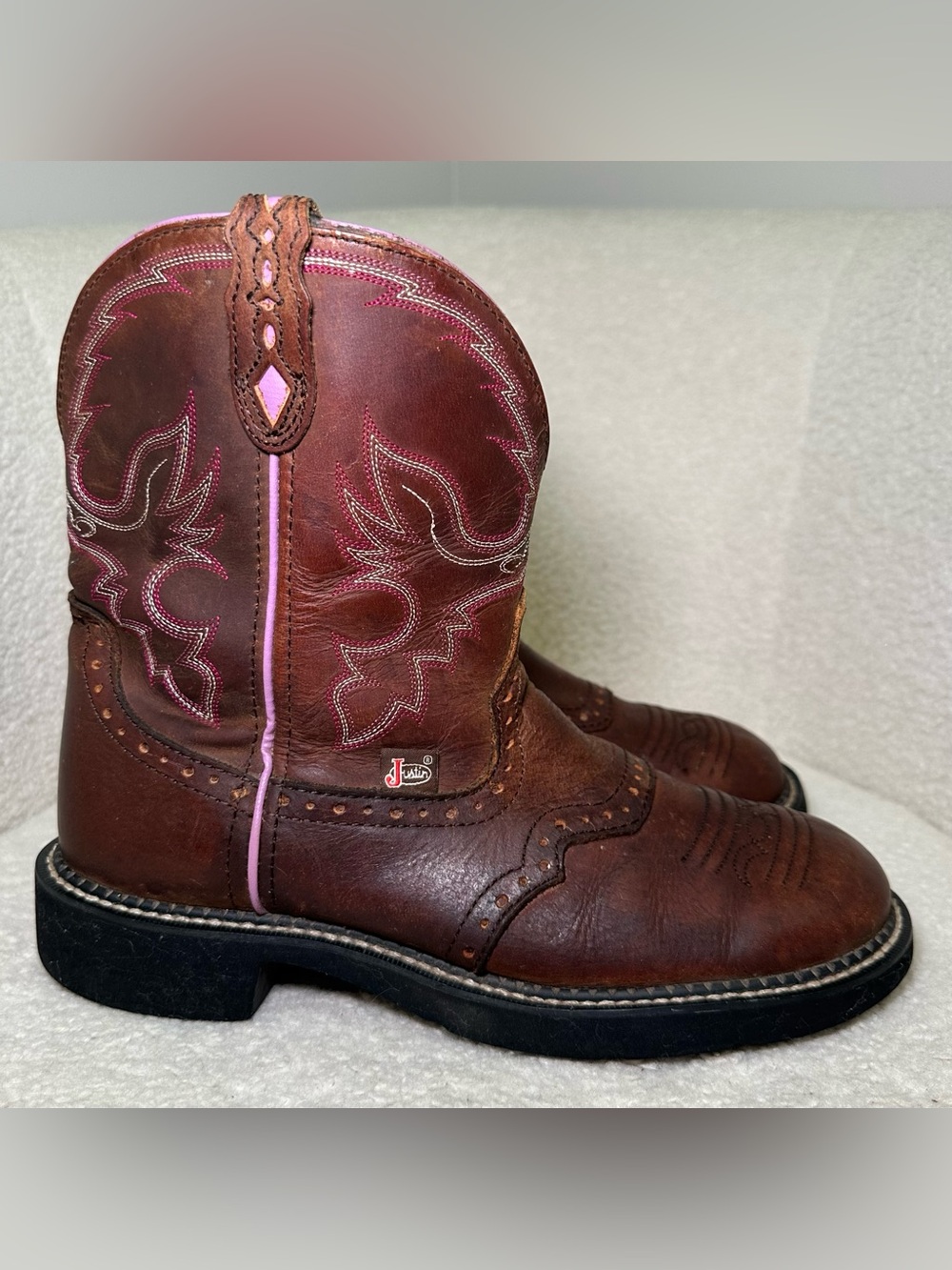 Justin Gypsy Leather Boots Brown Pink Embroidered Western Cowboy Cowgirl Boho 10
